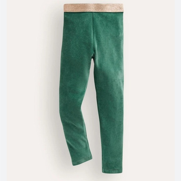 Mini Boden Other - Mini Boden Green Velvet Leggings with Glitter Waistband